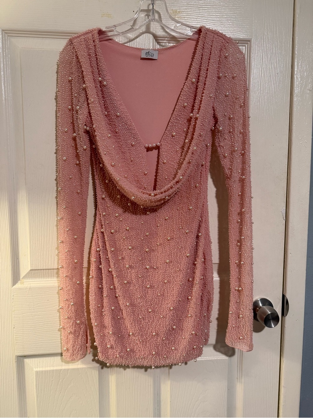Oh Polly Pink Pearl-Embellished Long Sleeve Bodycon Dress size 2 - Picture 3 of 6
